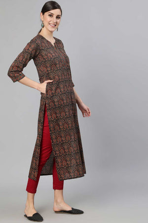 Buy Multi Cotton geometric Printed Straight Kurta Online - Front