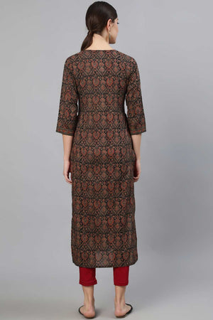 Buy Multi Cotton geometric Printed Straight Kurta Online - Side