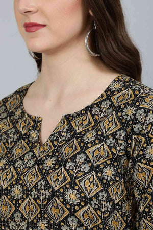 Buy Black Cotton geometric Abstract Printed Straight Kurta Online - Back