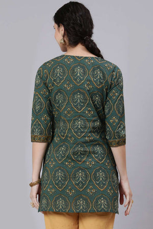 Buy Green Cotton geometric Ethnic Printed Tunic Online - Side