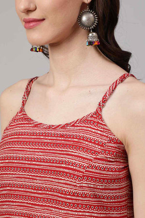 Buy Red Cotton Geometric Printed straight Kurta Online - Back