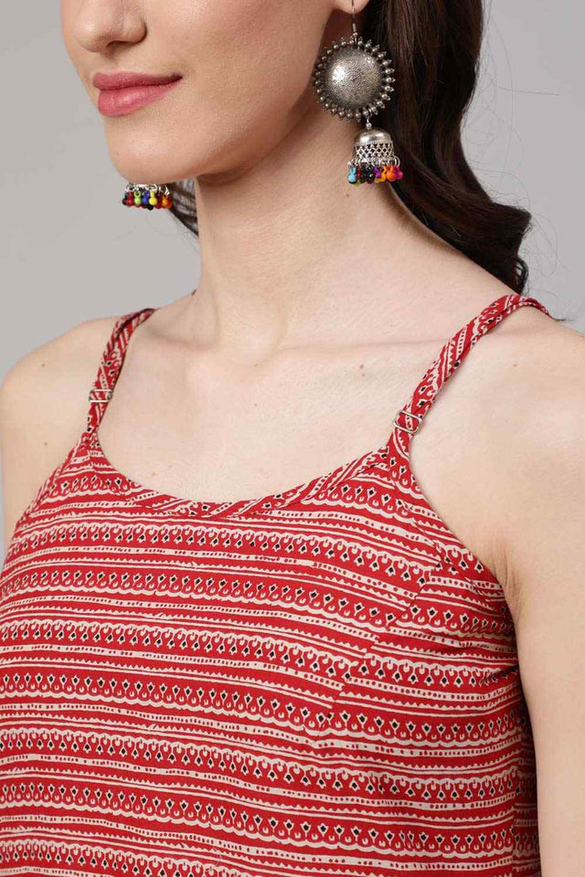 Buy Red Cotton Geometric Printed straight Kurta Online - Back