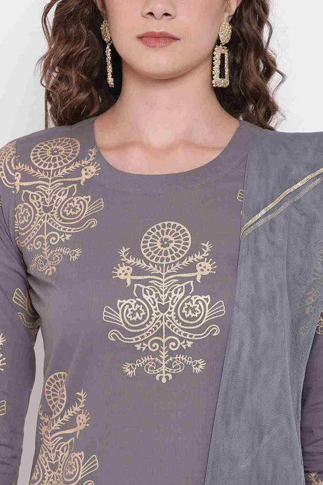 Buy Men's Grey Silk Blend Floral Printed Men's Kurta Pajama Jacket Set Online