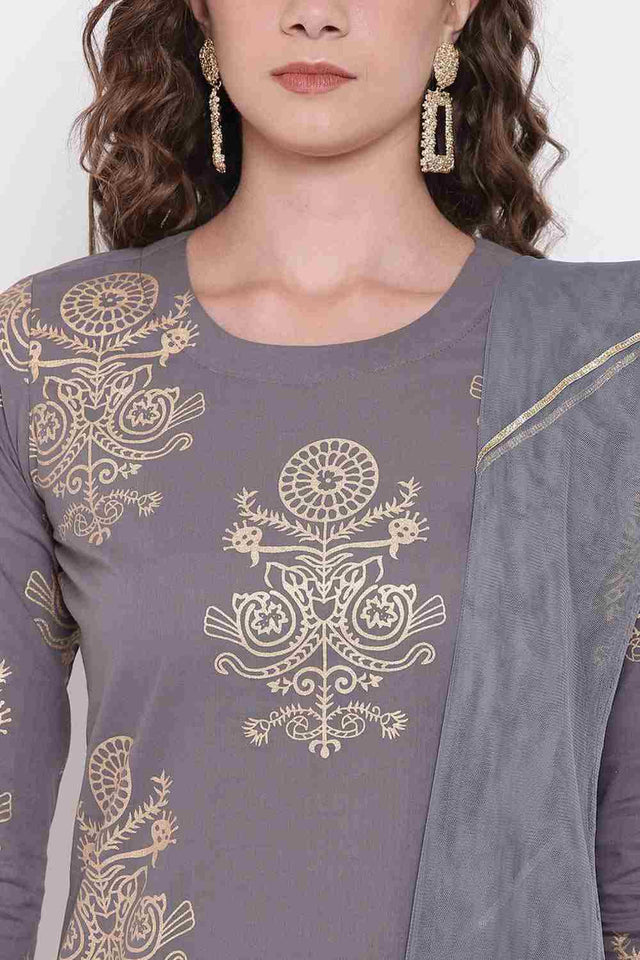 Buy Men's Grey Silk Blend Floral Printed Men's Kurta Pajama Jacket Set Online