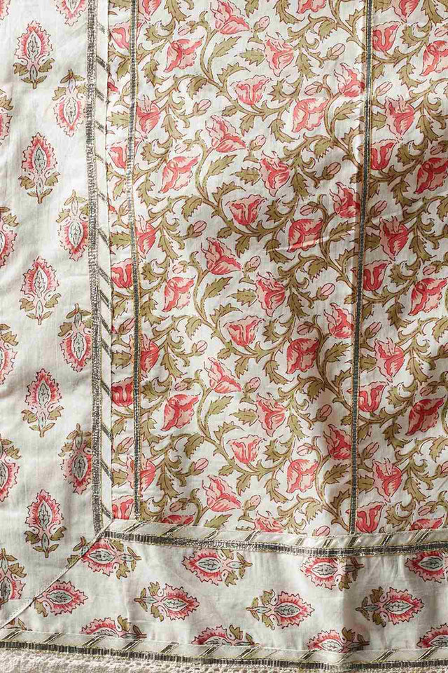 Buy Men's White Silk Blend Floral Printed Men's Kurta Pajama Jacket Set Online