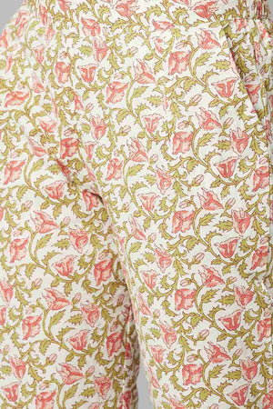 Buy Men's White Silk Blend Floral Printed Men's Kurta Pajama Jacket Set Online