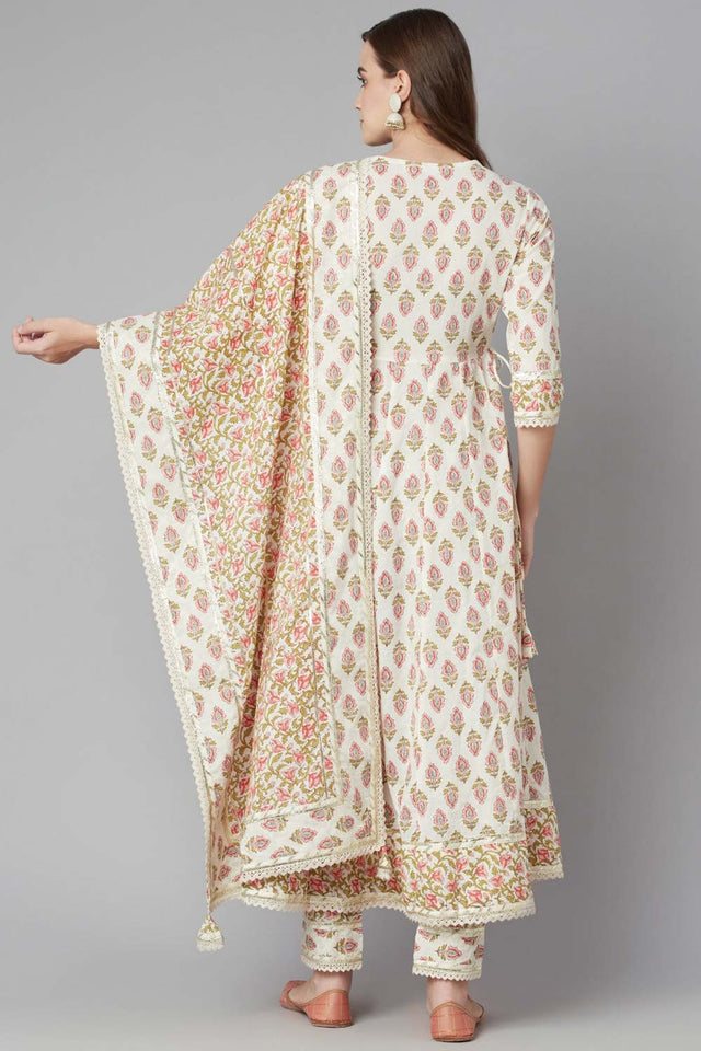 Buy Men's White Silk Blend Floral Printed Men's Kurta Pajama Jacket Set Online