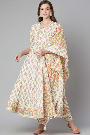 Buy Men's White Silk Blend Floral Printed Men's Kurta Pajama Jacket Set Online