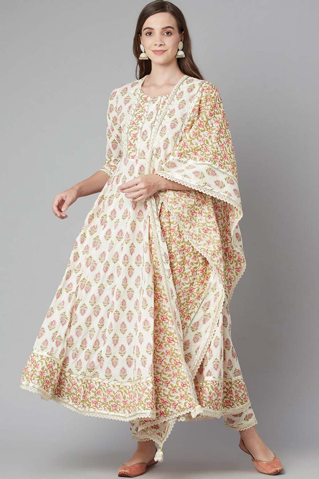 Buy Men's White Silk Blend Floral Printed Men's Kurta Pajama Jacket Set Online