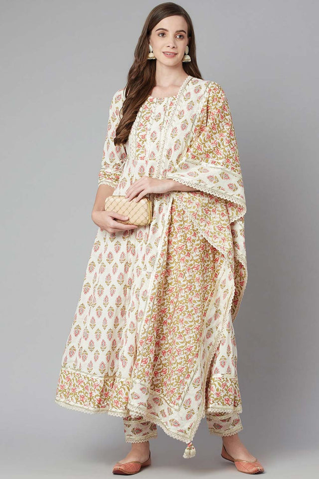 Buy Men's White Silk Blend Floral Printed Men's Kurta Pajama Jacket Set Online