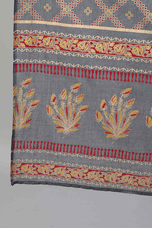 Buy Steel Grey  Gold Printed Straight Palazzo Suit Set with pockets Online - Back