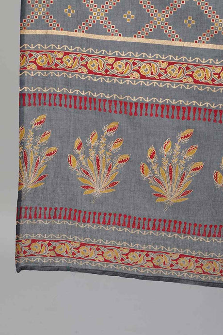 Buy Steel Grey  Gold Printed Straight Palazzo Suit Set with pockets Online - Back