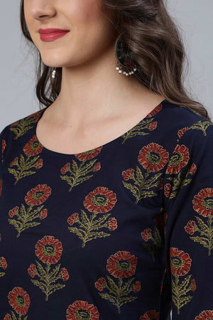 Buy Blue and  Gold Printed traight Palazzo Suit Set Online - Back