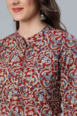 Buy Maroon And Cream Printed Straight Palazzo Suit Set with Printed Dupatta Online - Back