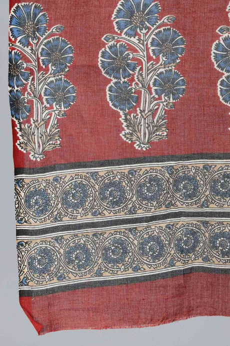 Buy Maroon And Cream Printed Straight Palazzo Suit Set with Printed Dupatta Online - Side