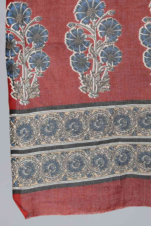 Buy Maroon And Cream Printed Straight Palazzo Suit Set with Printed Dupatta Online - Side