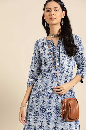 Buy Indigo And White Cotton Straight Kurta With Palazzo Online - Back