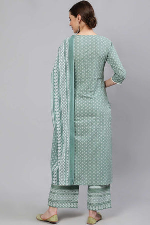 Buy Green Floral Printed Straight Palazzo Suit Set Online - Back