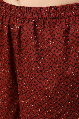 Buy Black & Maroon Floral Printed Straight Kurta With Palazzo And Dupatta Online - Front