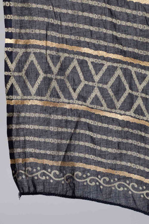 Buy Navy Blue And Gold Printed Straight Palazzo Suit Set Online - Side