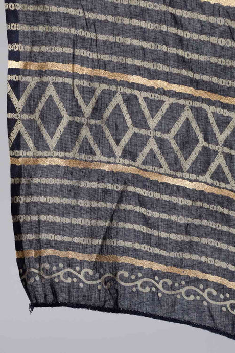 Buy Navy Blue And Gold Printed Straight Palazzo Suit Set Online - Side