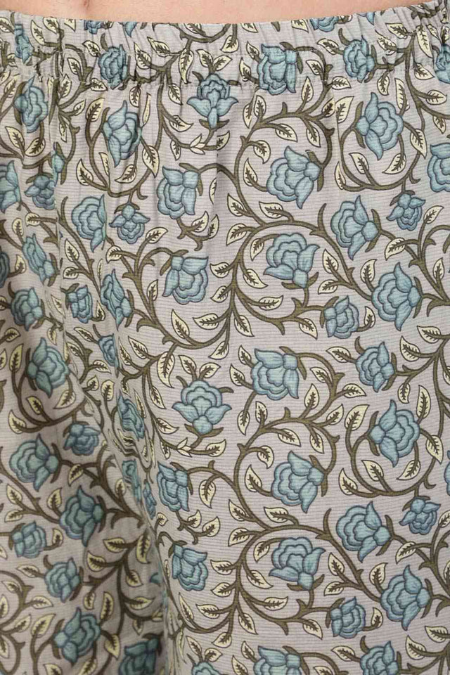 Buy Grey Printed Kurta With Palazzo & Dupatta Online - Front