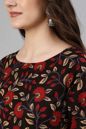 Buy Black And Maroon Floral Printed Pant Suit Set Online - Back