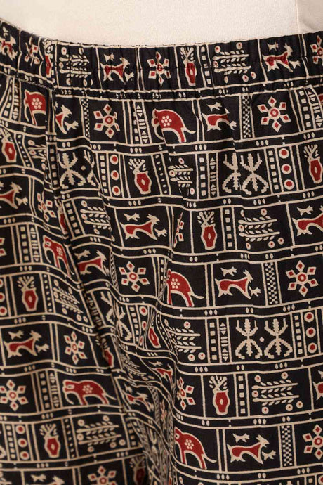 Buy Black Ethnic Printed Straight Palazzo Suit Set Online - Side