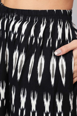 Buy Black Ethnic Printed Straight Kurta With Palazzo And Dupatta Online - Front