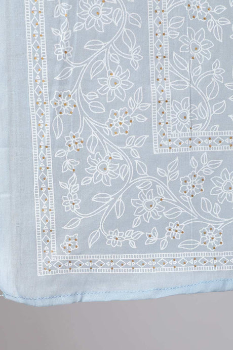 Buy Light Blue Floral Printedt Flared Pant Suit Set Online - Side