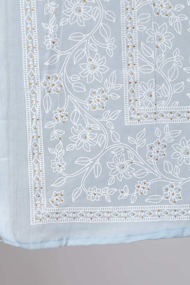 Buy Light Blue Floral Printedt Flared Pant Suit Set Online - Side