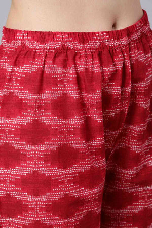 Buy Red Bandhani Printed Straight Kurta With Palazzo And Dupatta Online - Front