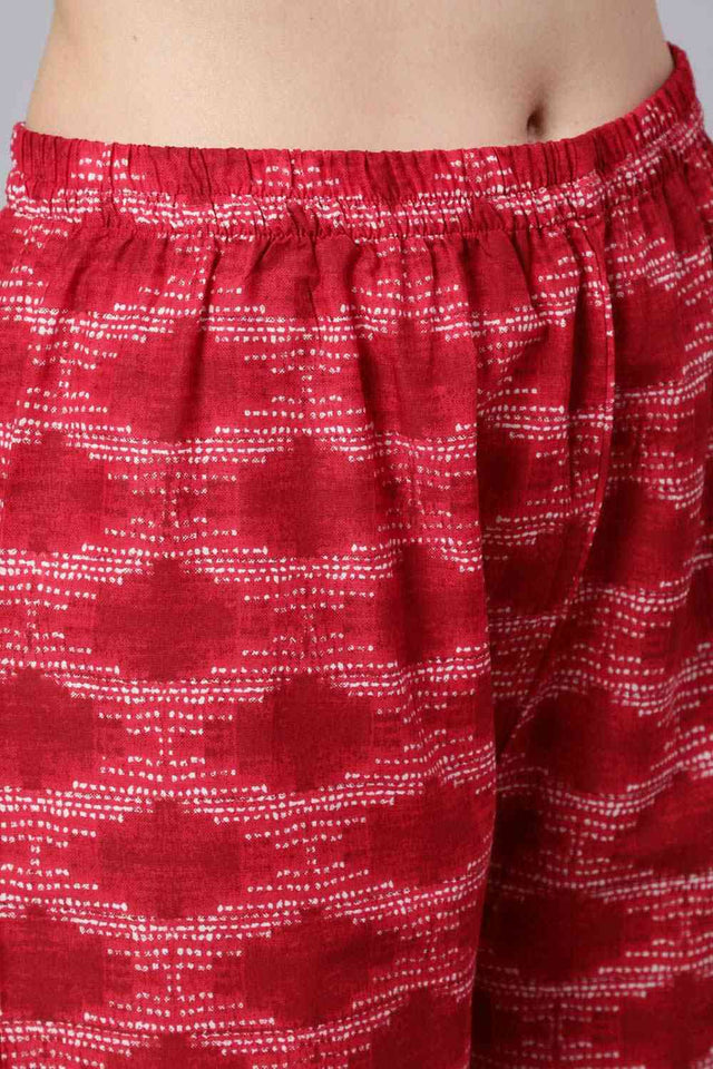 Buy Red Bandhani Printed Straight Kurta With Palazzo And Dupatta Online - Front