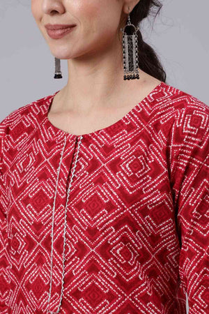 Buy Red Bandhani Printed Straight Kurta With Palazzo And Dupatta Online - Back