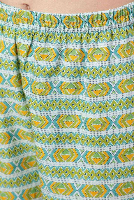 Buy Green Cotton Ethnic Printed Straight Kurta With Trouser Online - Side