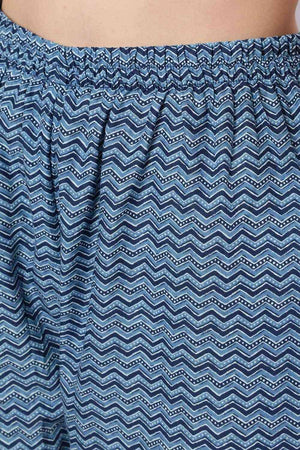 Buy Blue Cotton Printed Straight Kurta With Trouser Online - Side