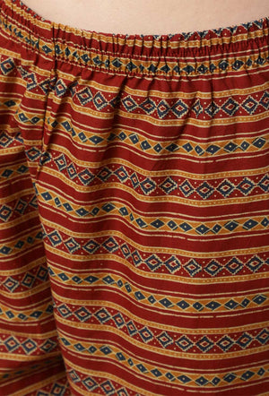 Buy Maroon Cotton Ethnic Printed Straight Kurta With Trouser Online - Side