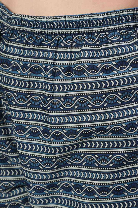 Buy Blue Cotton Printed Straight Kurta With Trouser Online - Side