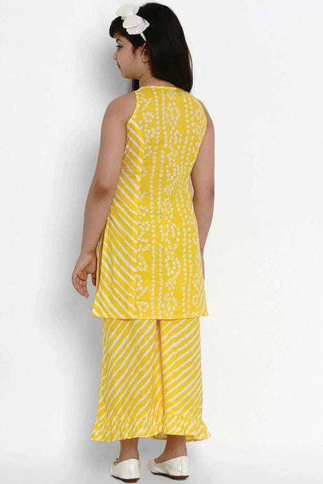 Buy Yellow Silk Chanderi And Organza Print Stripes Notched Kurta Palazzo  Set For Women by Radhika & Raghav Online at Aza Fashions.