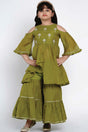 Buy Girl's Green Embroidered Kurti With Sharara Online