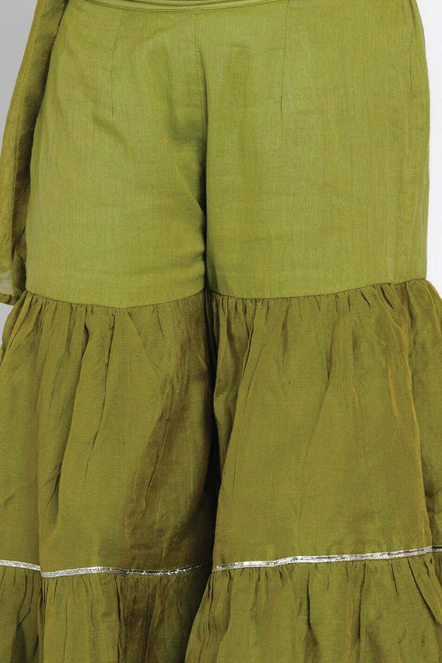 Buy Girl's Green Embroidered Kurti With Sharara Online - Zoom Out