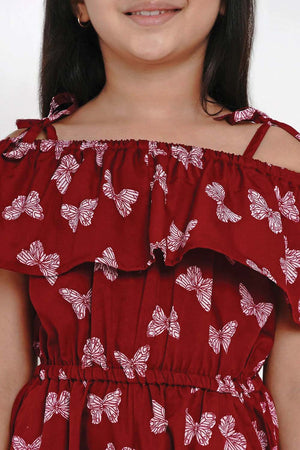 Buy Girl's Maroon And White Printed Basic Jumpsuit Online - Zoom In