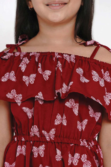 Buy Girl's Maroon And White Printed Basic Jumpsuit Online - Zoom In