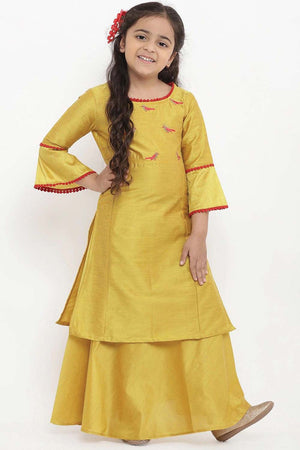 Buy Girl's Yellow Embroidered Kurti With Skirt Online