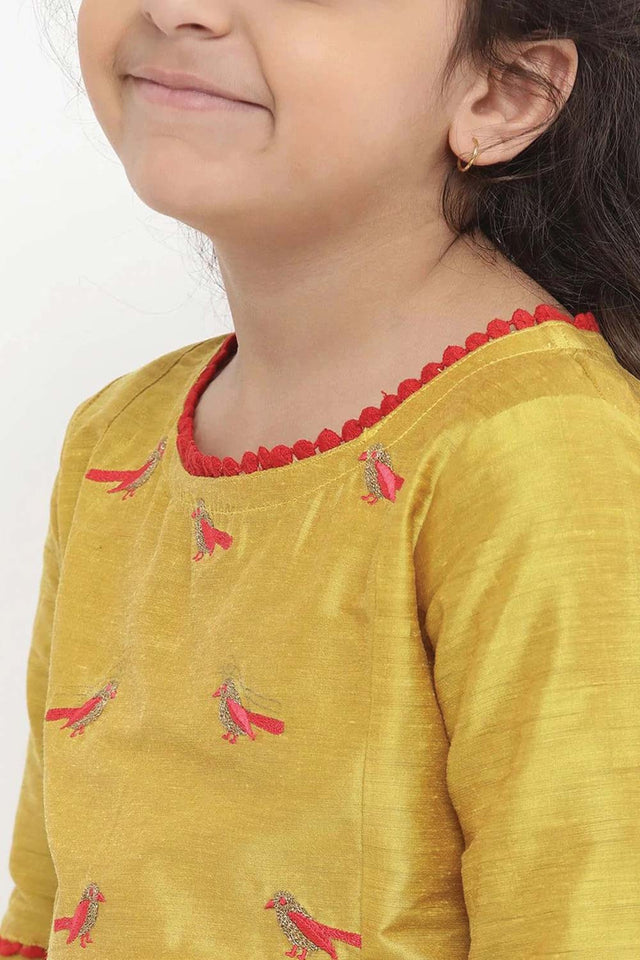 Buy Girl's Yellow Embroidered Kurti With Skirt Online - Zoom In