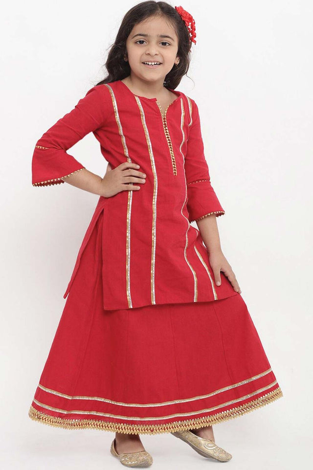 Buy Girl's Red Striped Kurta With Palazzos Online