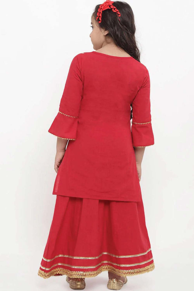 Buy Girl's Red Striped Kurta With Palazzos Online - Side
