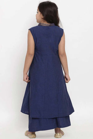Buy Girl's Navy Blue Self Design Kurta With Palazzos Online - Side