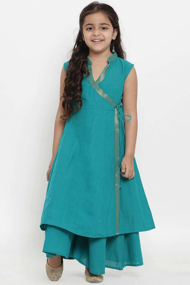 Buy Girl's Green Solid Kurta With Palazzos Online