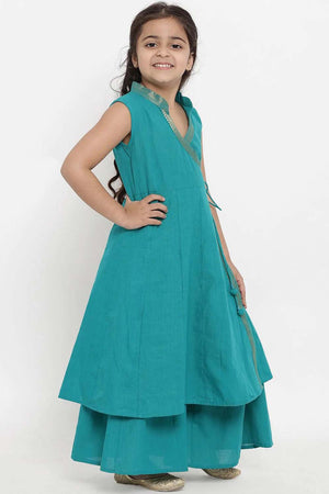 Buy Girl's Green Solid Kurta With Palazzos Online - Front